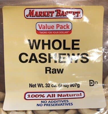 Roasted No Salt Whole Cashews