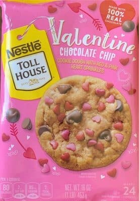 Chocolate Chip Valentine Cookie Dough with Red & Pink Heart Sprinkles