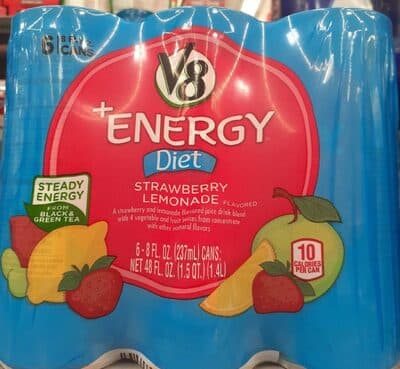 Strawberry and Lemonade Diet Flavored Juice Beverage with an 8% Blend of 5 Vegetable and Fruit Juices from Concentrate with Green Tea Extract