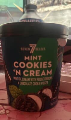 Mint Ice Cream With Fudge Ribbon And Chocolate Cookie Pieces