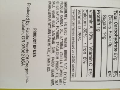 Non-Dairy Beverage, Vanilla, Rice