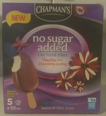 No Sugar Added Lactose Free Vanilla Ice Cream Bars with a Chocolatey Coating