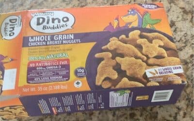 Whole Grain Breaded Dinosaur-Shaped Chicken Breast Nuggets Patties With Rib Meat