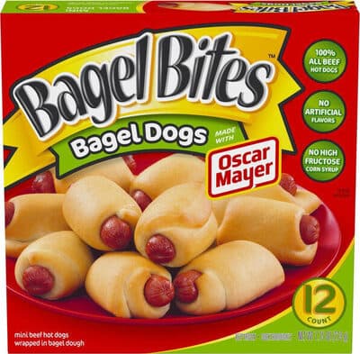 Mini Beef Hot Dogs Wrapped in Bagel Dough