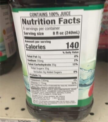 Cranberry Raspberry Flavored Juice Blended With Apple And Grape Juices From Concentrate