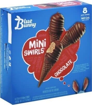 Chocolate Frozen Dairy Dessert Dipped in a Chocolate Flavored Coating All Inside a Chocolate Mini Cones