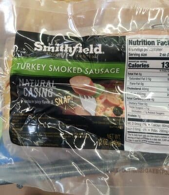 Turkey smoked sausage with natural casing