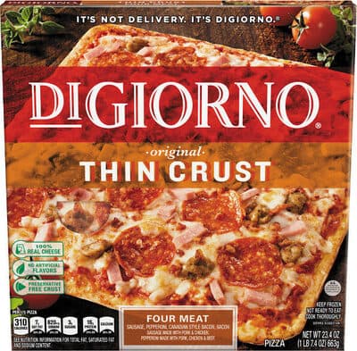 Four Meat Sausage, Pepperoni, Canadian Style Bacon, Original Thin Crust Pizza
