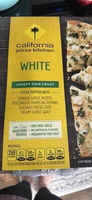 White Topped with Spinach, Garlic, Ricotta, Mozzarella, Parmesan, Romano & Asiago Cheeses Over Creamy Garlic Sauce Crispy Thin Crust Pizza