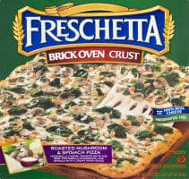 Spinach & Roasted Mushroom Mozzarella Cheese, Roasted White and Baby Portabella Mushrooms with a Cream Onion Sauce Brick Oven Crust Pizza