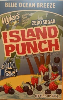Blue Ocean Breeze Flavored Zero Sugar Island Punch Low Calorie Drink Mix Singles To Go!