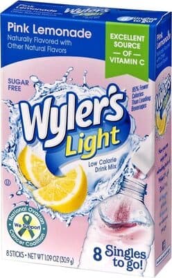 Light Pink Lemonade Low Calorie Drink Mix Sticks
