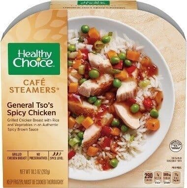 General Tso's Spicy Chicken Grilled Chicken Breast with Rice and Vegetables in an Authentic Spicy Brown Sauce