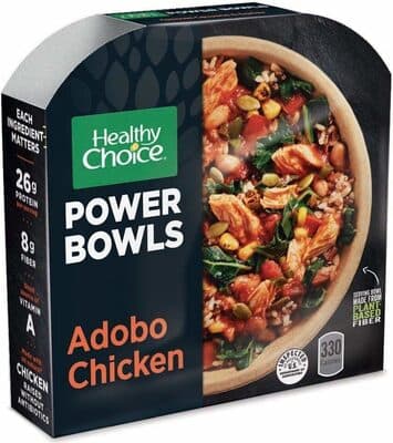 Adobo Chicken Pulled All Natural Chicken Breast With Vegetables Served On Top Of Brown & Red Rice, Red Quinoa And Black Barley With A Guajillo Chili Sauce Topped With Roasted Pepitas Powder Bowls
