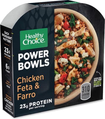 Chicken Feta & Farro Pulled All Natural Chicken Breast With Chickpeas And Vegetables Served On Top Of Farro With A Garlic Oregano Sauce Topped With Feta Cheese Power Bowls