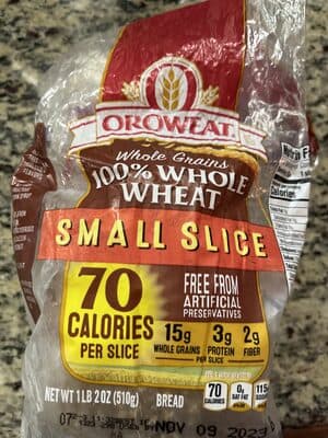 100% Whole Wheat Small Slice Bread