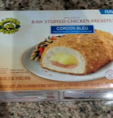 Cordon Bleu Filled With Blended Cheeses & Cooked Ham Breaded Raw Stuffed Chicken Breasts With Rib Meat