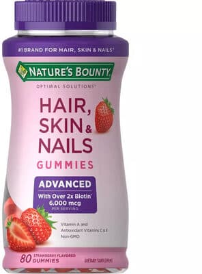 Nature's Bounty Optimal Solutions Gummies Advanced Strawberry Flavored Hair, Skin & Nails