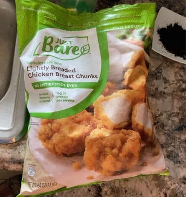 Just bare lightly breaded chicken breast chunks
