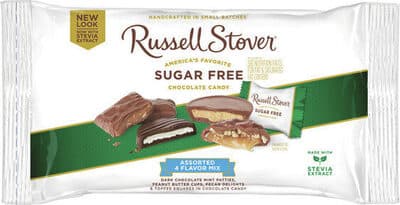 Assorted 4 Flavor Mix America's Favorite Sugar Free Chocolate Candy, Dark Chocolate Mint Patties, Peanut Butter Cups, Pecan Delights & Toffee Squares