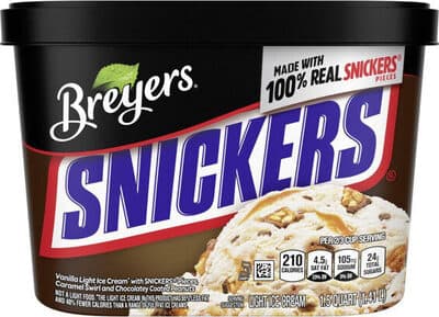 Snickers Vanilla Light Ice Cream With Snickers Pieces, Caramel Swirl And Chocolatey Coated Peanuts