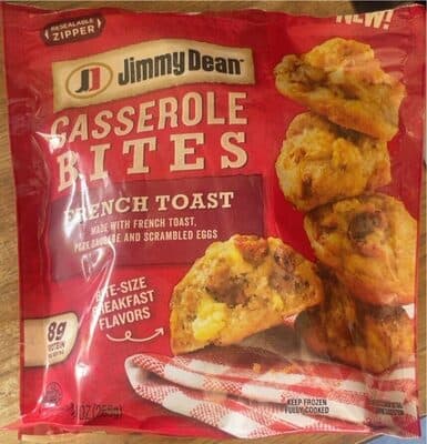 French Toast Made with Pork Sausage and Scrambled Eggs Casserole Bites