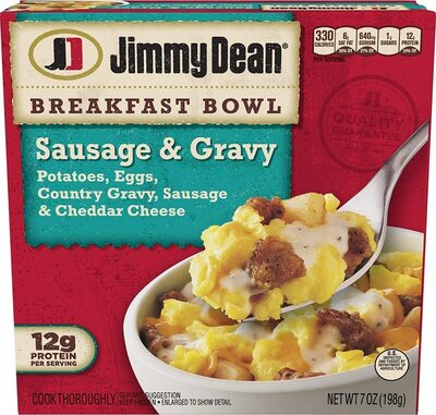 Sausage & Gravy Potatoes, Country Gravy, Eggs, Sausage & Cheddar Cheese Breakfast Bowl