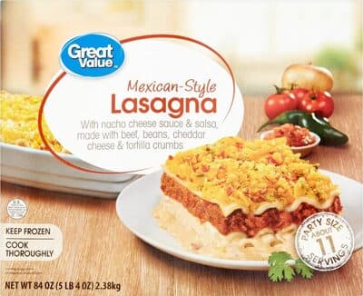 Mexican-Style Lasagna with Nacho Cheese Sauce & Salsa, Made with Beef, Beans, Cheddar Cheese & Tortilla Crumbs