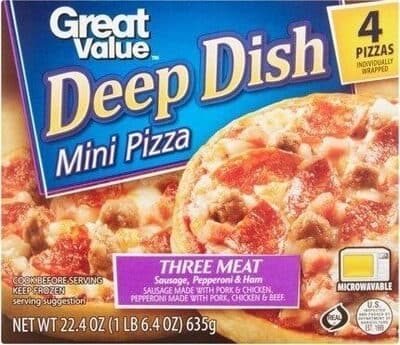 Three Meat Sausage, Pepperoni & Ham Deep Dish Mini Pizza