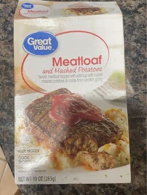 Meatloaf and Mashed Potatoes Tender Meatloaf Topped with Ketchup with Russet Mashed Potatoes & Made-From-Scratch Gravy