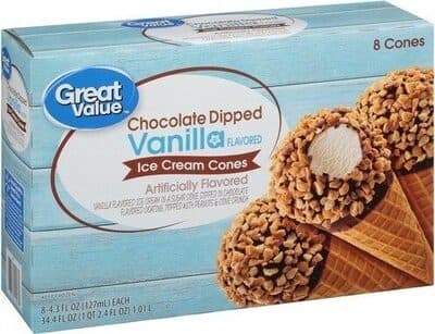 Chocolate Dipped Vanilla Flavored Ice Cream in a Sugar Cone, Topped with Peanuts & Cone Crunch