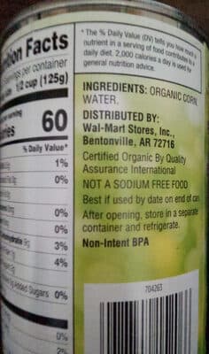 Organic No Salt Added Whole Kernel Corn
