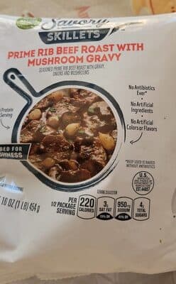 Prime Rib Beef Roast with Mushroom Gravy, Onions and Mushrooms