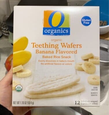 Organic teething wafers banana flavored baked rice snack