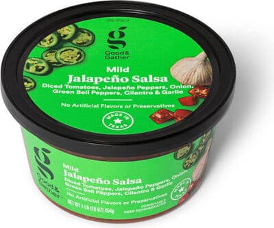 Mild Jalapeño Diced Tomatoes, Onion, Green Bell Peppers, Jalapeño Peppers, Cilantro & Garlic Salsa