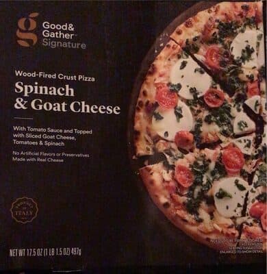 Spinach & Goat Cheese With Tomato Sauce And Topped With Sliced Goat Cheese, Tomatoes & Spinach Wood-Fired Crust Pizza