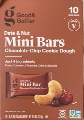 Chocolate Chip Cookie Dough Date & Nut Mini Bars