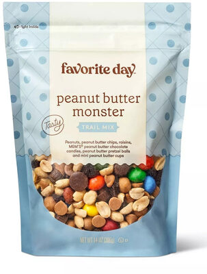 Peanut Butter Monster Peanuts, Peanut Butter Chips, Raisins, M&M's Peanut Butter Chocolate Candies, Peanut Butter Pretzel Balls And Mini Peanut Butter Cups Trail Mix