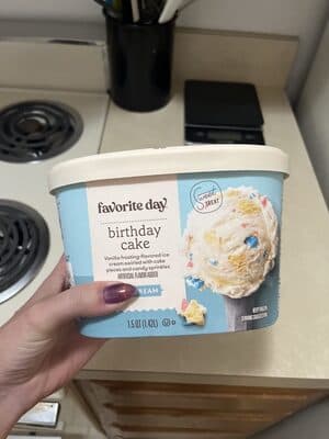 Birthday Cake Vanilla Frosting-Flavored Ice Cream Swirled With Cake Pieces And Candy Sprinkles