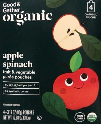 APPLE SPINACH FRUIT & VEGETABLE PUREE POUCHES, APPLE SPINACH