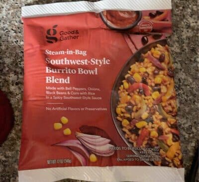 Southwest-Style Steam-In-Bag Burrito Bowl Blend Made With Bell Peppers, Onions, Black Beans & Corn With Rice In A Spicy Southwest-Style Sauce