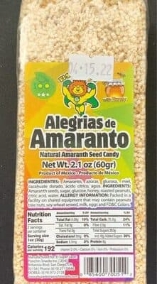 Natural Amaranth Seed Candy with Honey