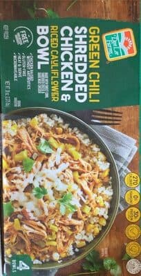 Green Chili Shredded Chicken and Riced Cauliflower Bowl