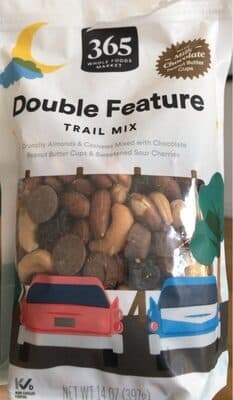 Double Feature Crunchy Almonds & Cashews Mixed with Chocolate Peanut Butter Cups & Sweetened Sour Cherries Trail Mix