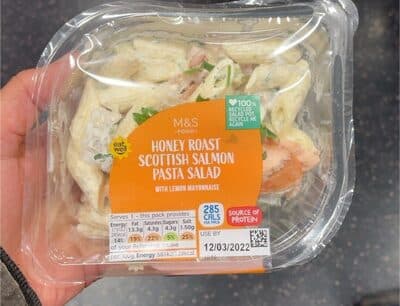 Honey roast scottish salmon pasta salad