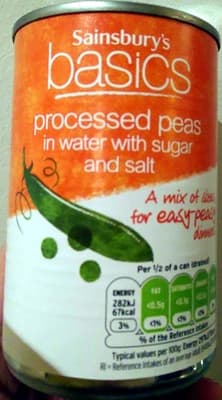 Processed Peas in Water with Sugar and Salt