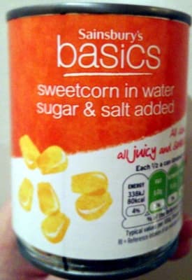 sweetcorn in water sugar & salt added