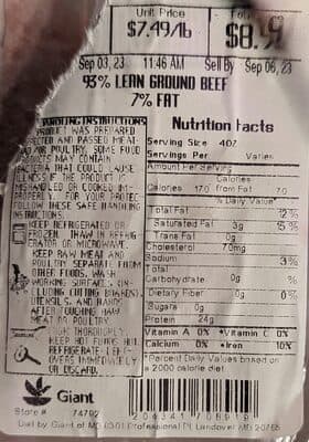 93% Lean Ground Beef