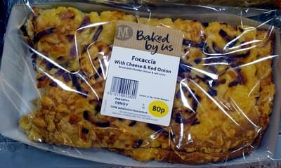 Focaccia with cheese and red onion