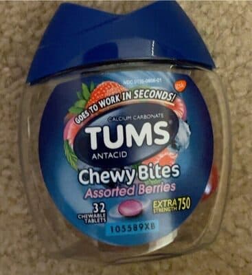 Tums Chewy Bites Chewable Antacid Tablets for Heartburn Relief, Assorted Berries